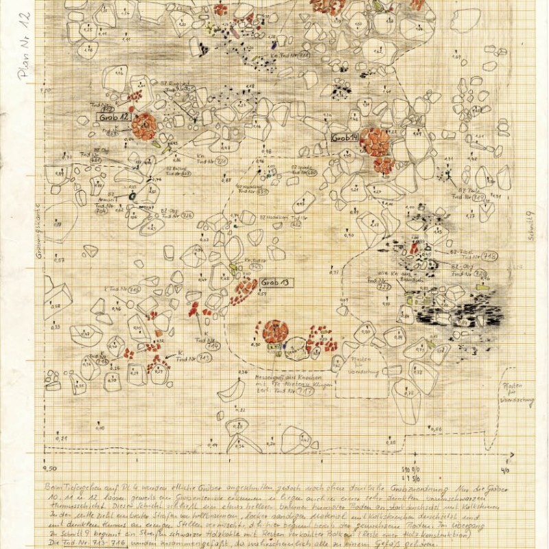 : Dokumentation der Fundsituation mit sehr dichter Grablegung © PA NHM Wien